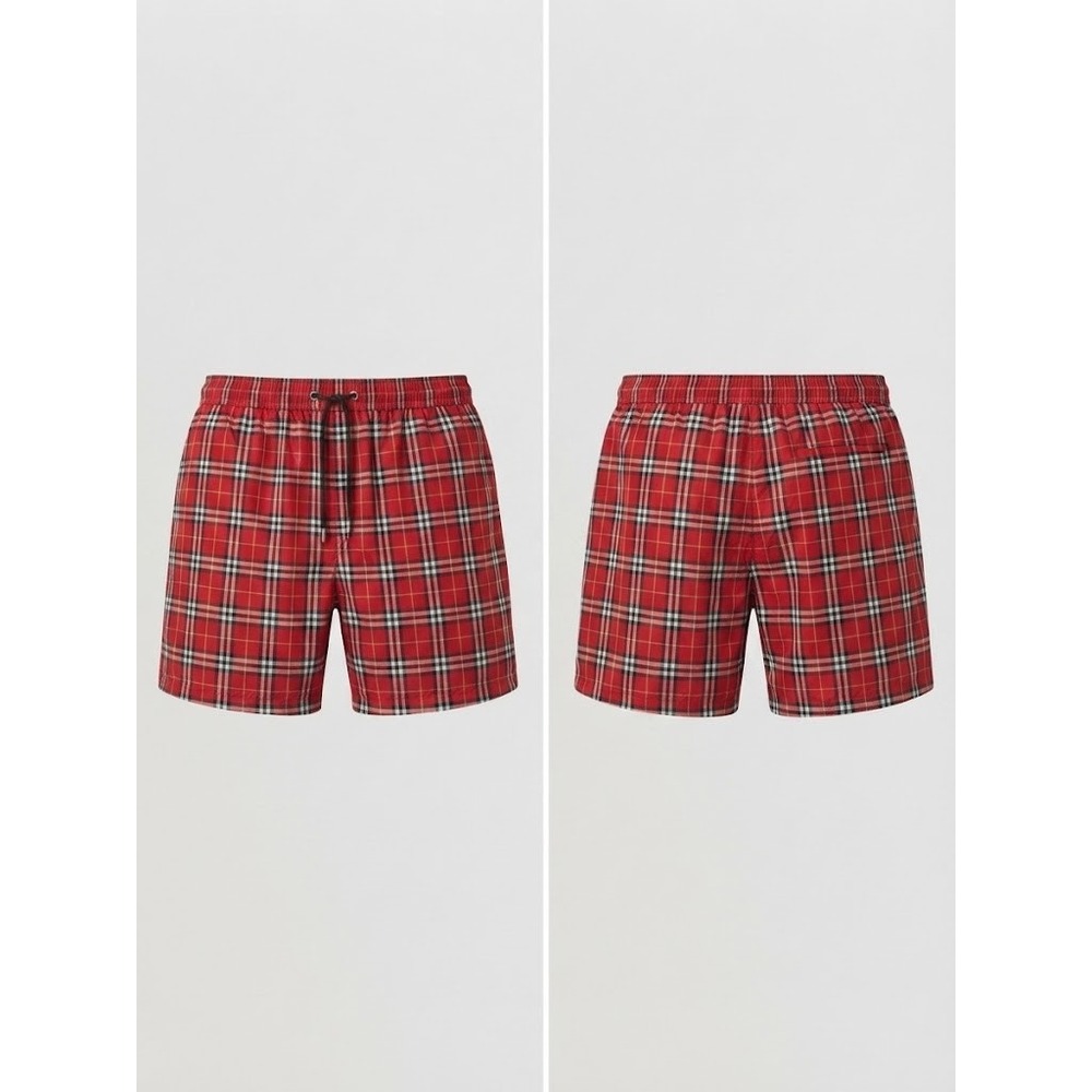 Burberry Swim Shorts Mens L Red Tartan Check Drawstring Mesh Lined Trunks